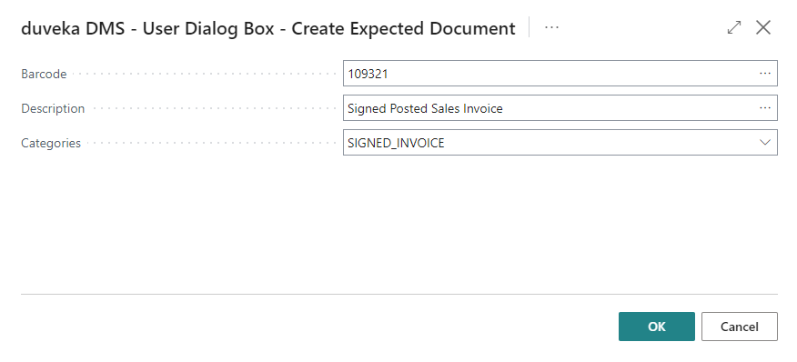 Screenshot of the Create Expected Document dialog box