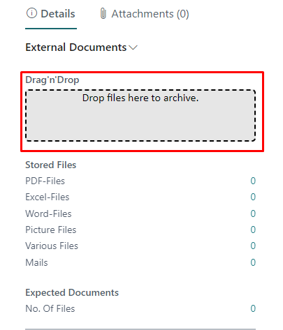 Screenshot of the duveka Standart factbox with Drag&Drop area