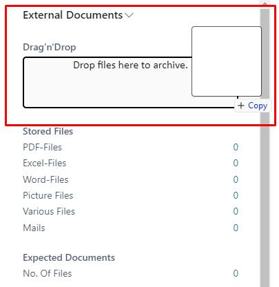 Screenshot of the duveka Standart factbox with Drag&Drop area with file