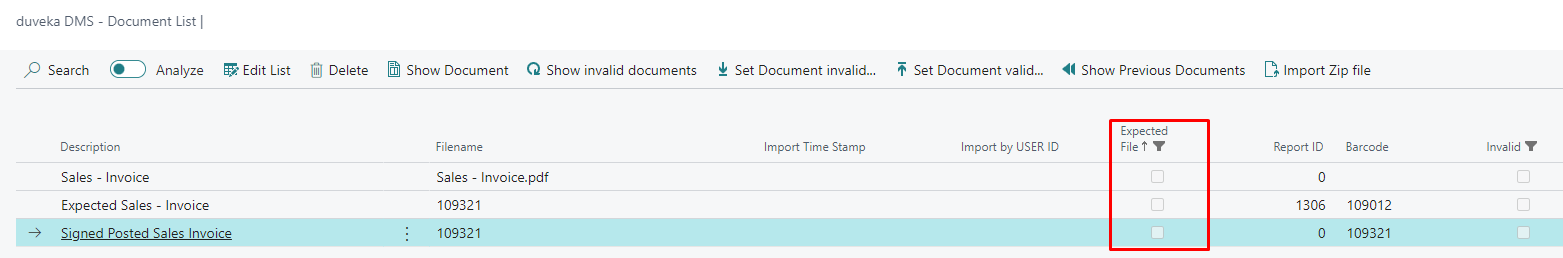 Screenshot of the duveka DMS Document List with new file
