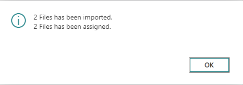 Screenshot of the info message after import is finished