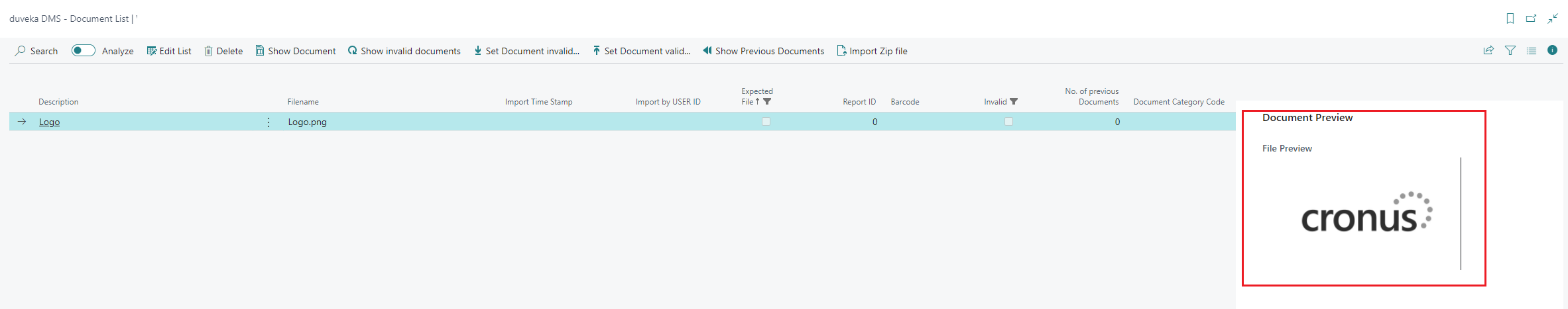 Screenshot of the Document preview factbox for image