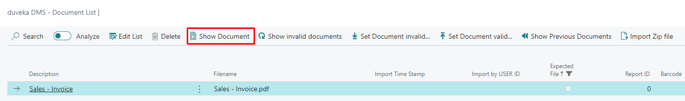 Screenshot of the action “Show document”