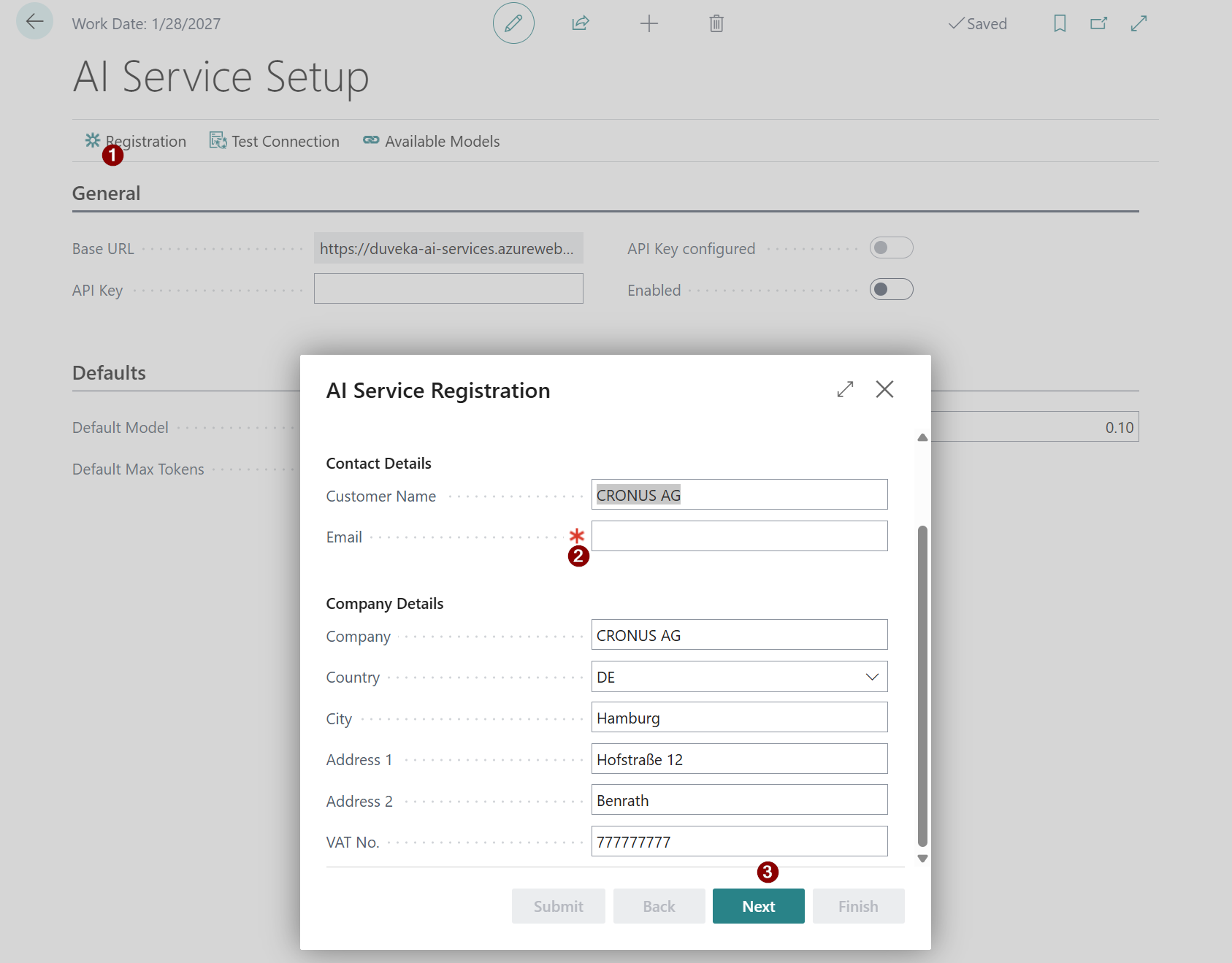 ClousAI Service Registration Wizard — Step 1